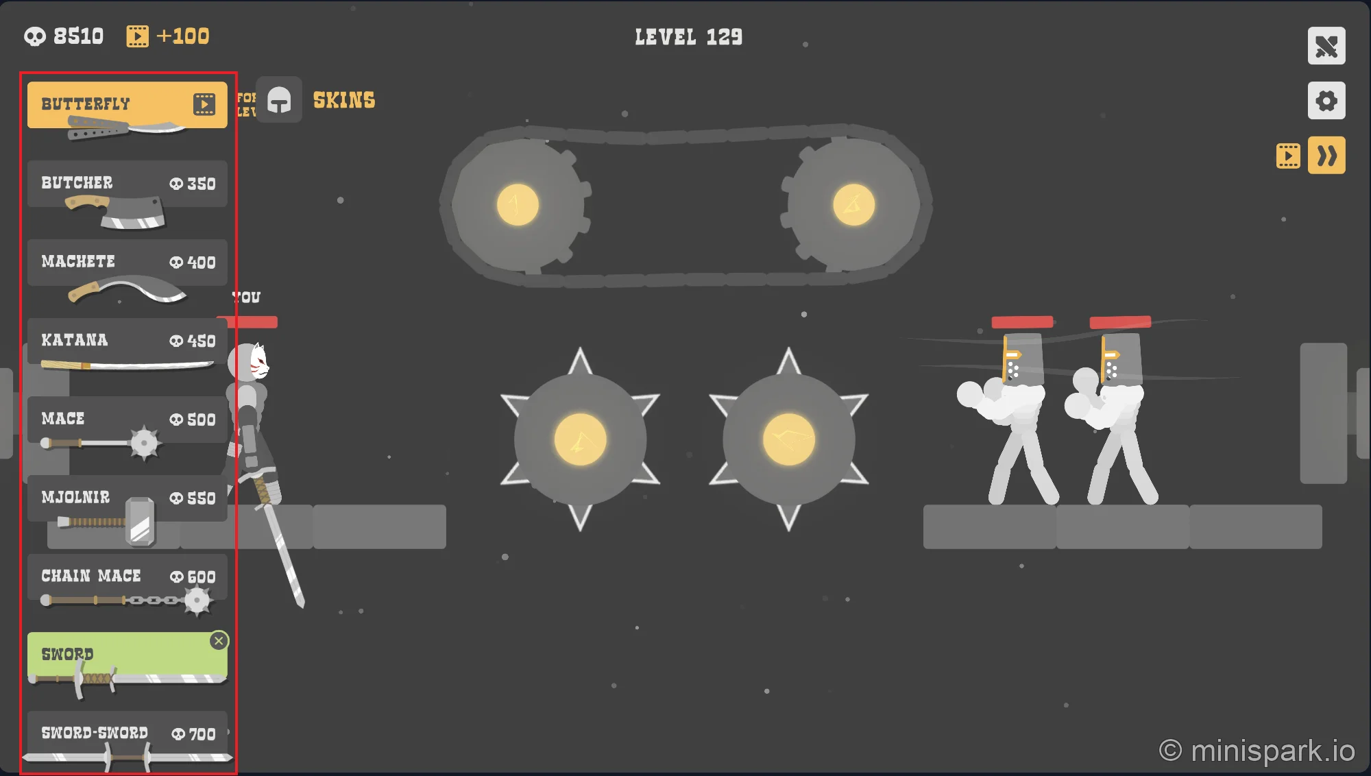 Weapon selection screen showing the diverse arsenal available