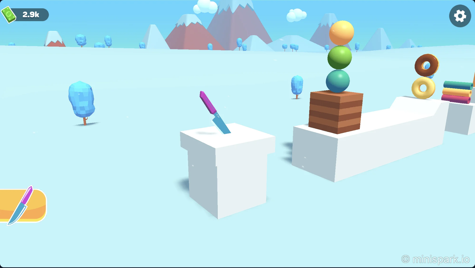 Game environment showing the Icy Islands level with its distinctive frozen landscape